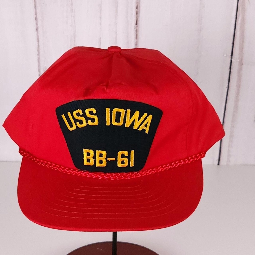Vintage Red USS IOWA BB-61 Military Hat Nissun Cap Snapback Baseball Hat